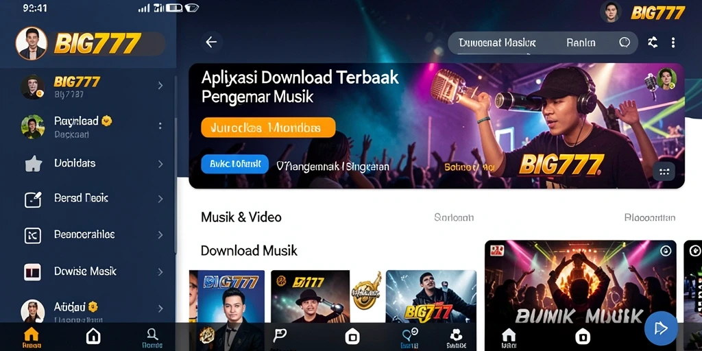 Screenshot antarmuka aplikasi Download Musik BIG777 yang mudah digunakan.