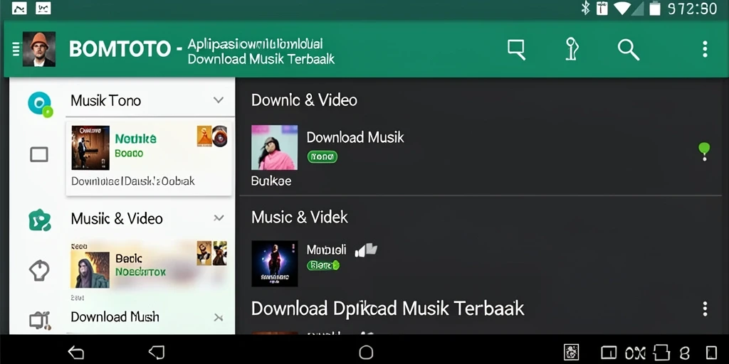Tampilan antarmuka aplikasi BOMTOTO untuk Download Musik yang memudahkan navigasi.