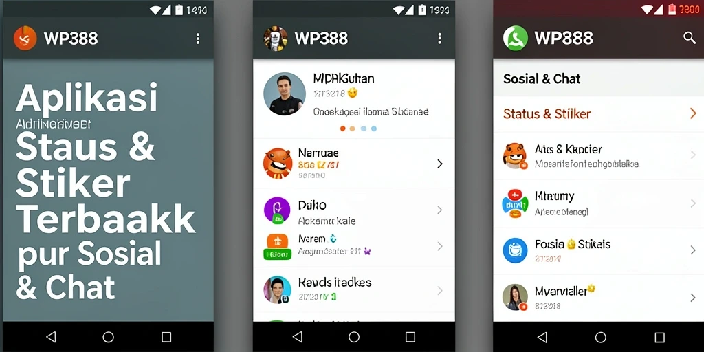 Antarmuka WP888 yang ceria dan penuh warna untuk Status & Stiker.
